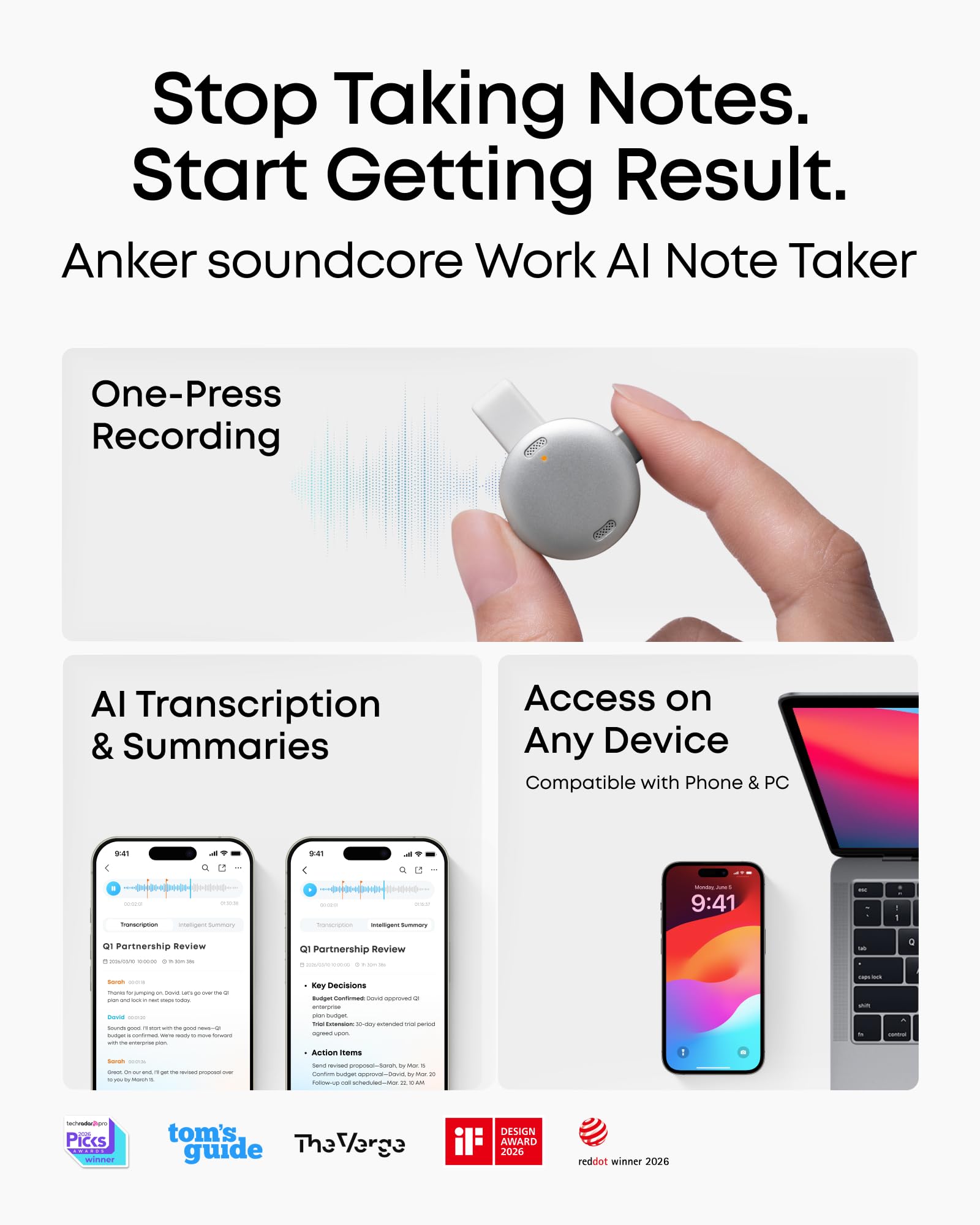Amazon.com: soundcore Work by Anker, Coin-Sized AI Voice Recorder